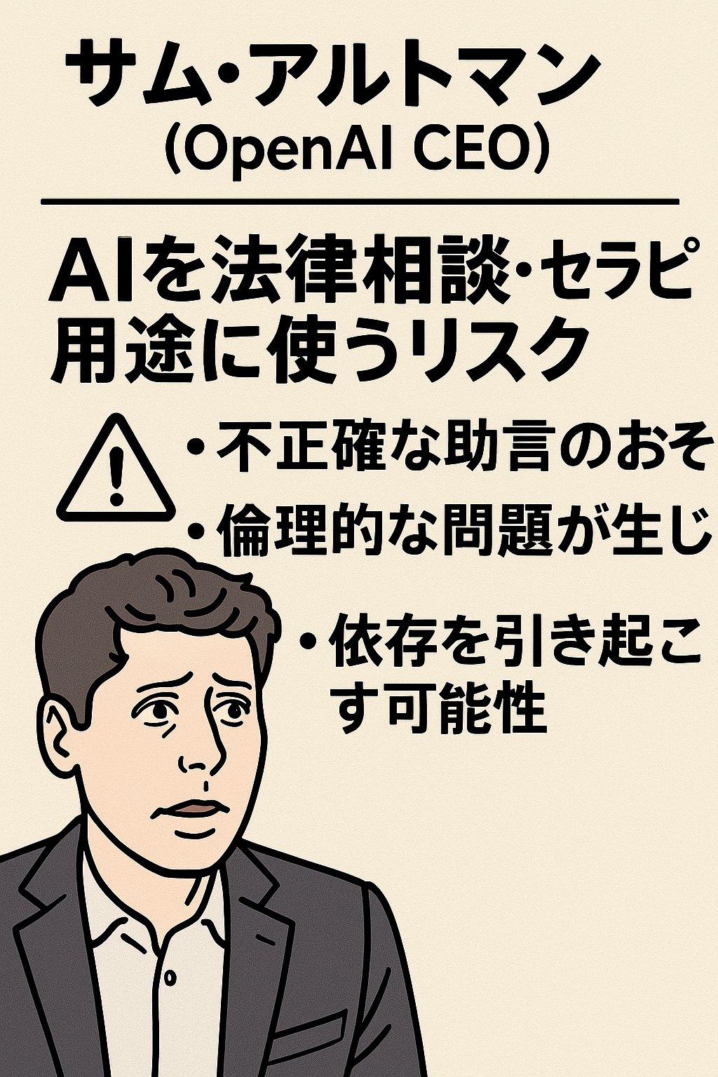 サムアルトマン（OpenAI CEO）が「AIを法律相談・セラピー用途に使うリスク」警鐘まとめ