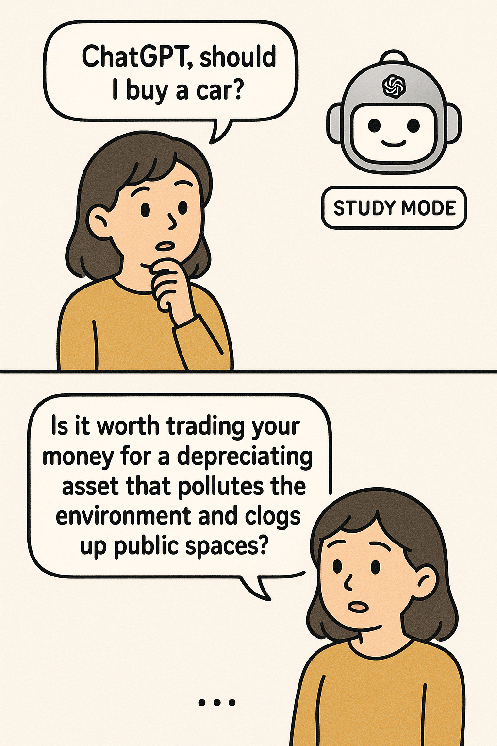 ChatGPTに聞いてみた、Study Modeに「車を買うべきか」、そしたらまさかの気づきが