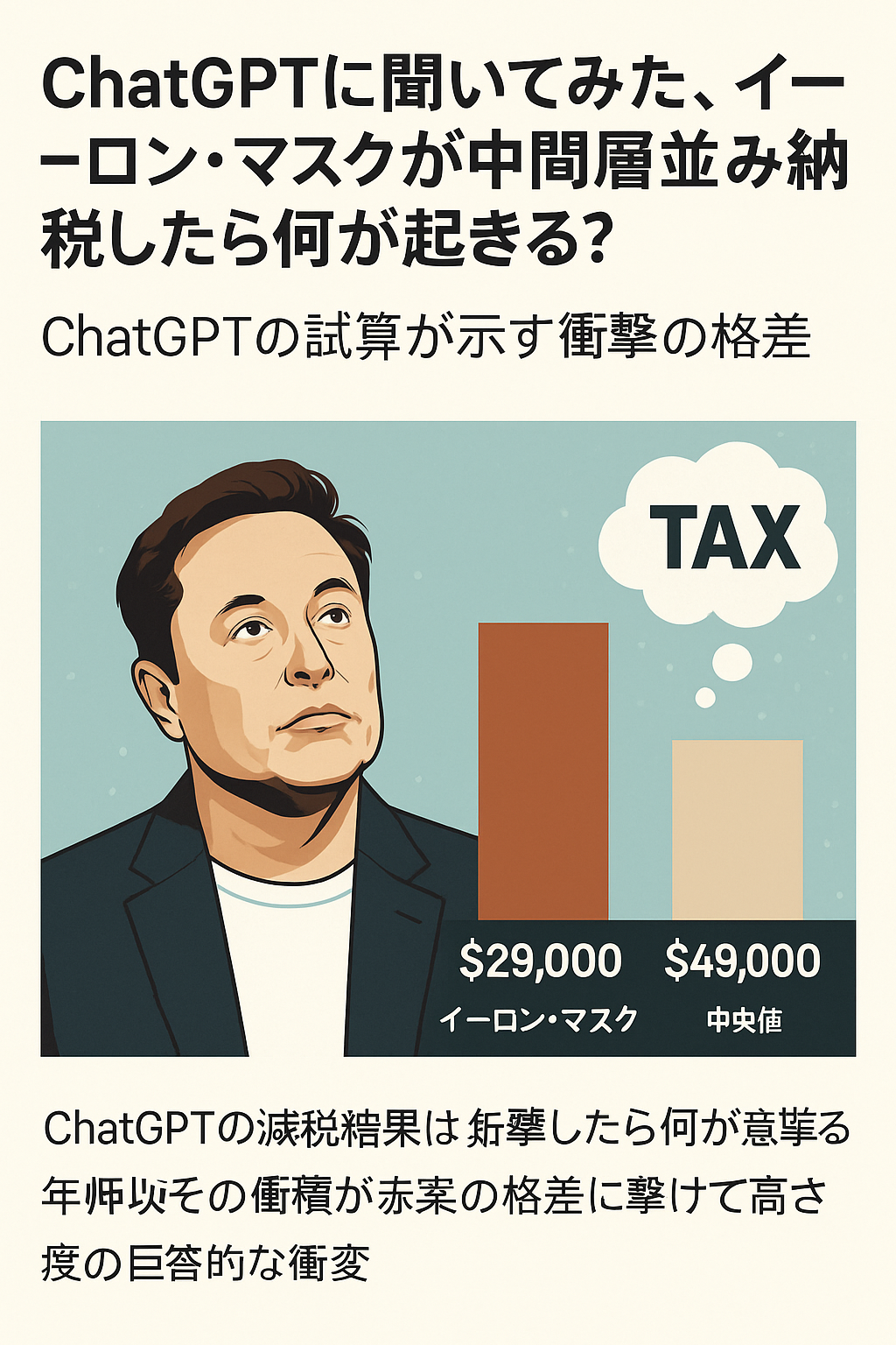 ChatGPTに聞いてみた、イーロン・マスクが中間層並みに納税したら何が起きる？ChatGPTの試算が示す衝撃の格差