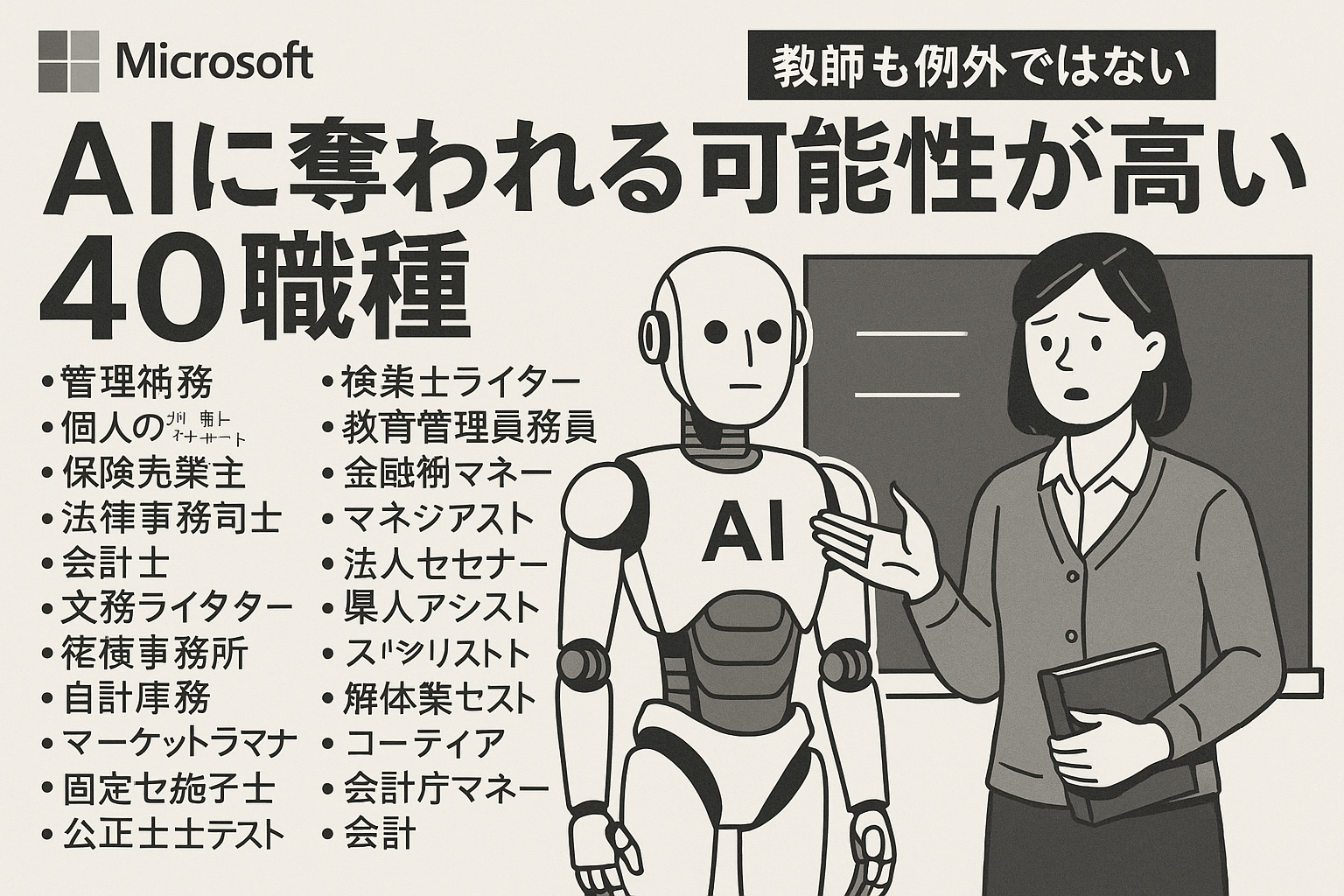 Microsoftが警告：AIに奪われる可能性が高い40職種、教師も例外ではない　コンテンツ終わり