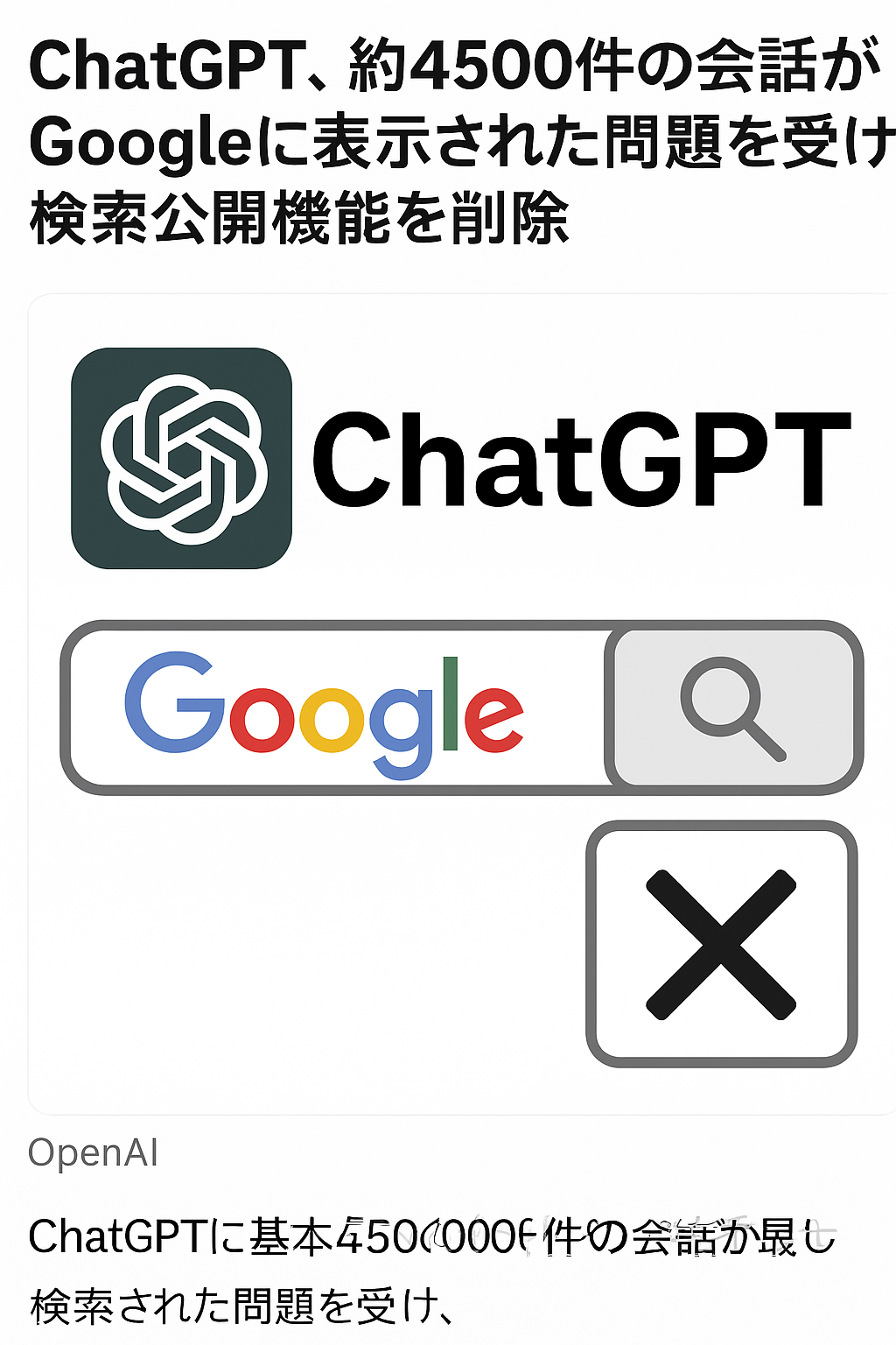 ChatGPT、約4500件の会話がGoogleに表示された問題を受け、検索公開機能を削除