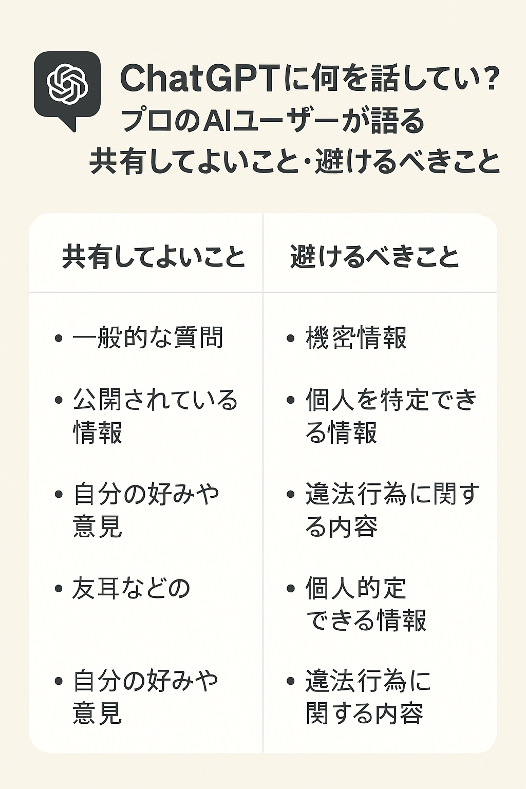 ChatGPTに何を話していい？プロのAIユーザーが語る共有してよいこと・避けるべきこと