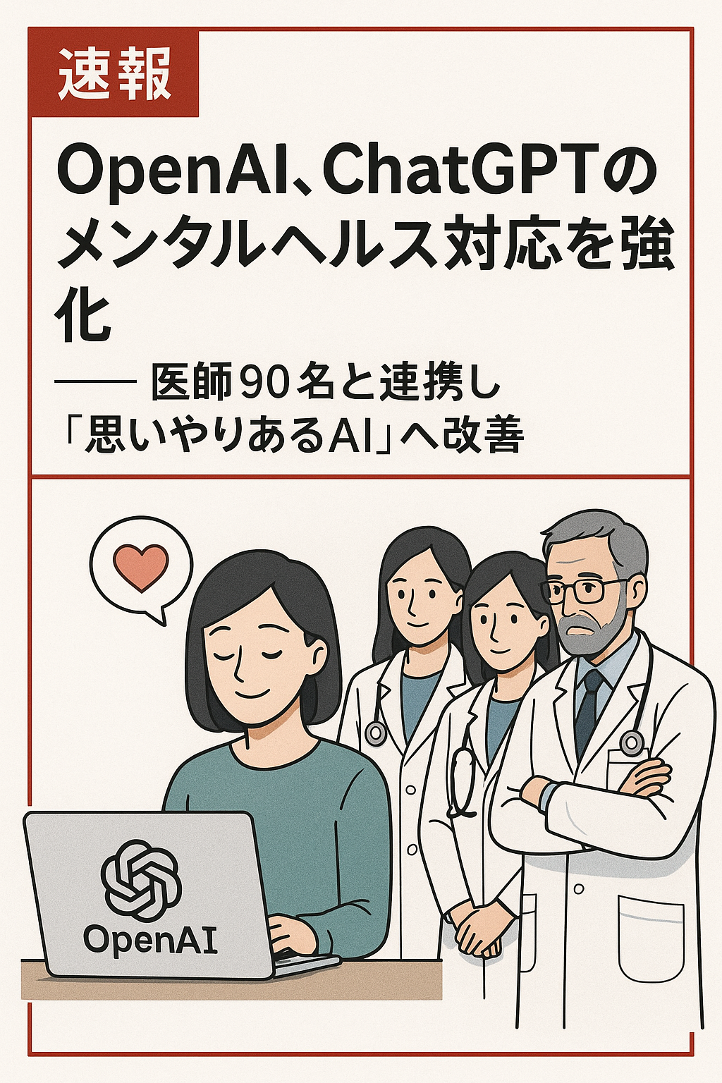 【速報】OpenAI、ChatGPTのメンタルヘルス対応を強化 ── 医師90名と連携し「思いやりあるAI」へ改善