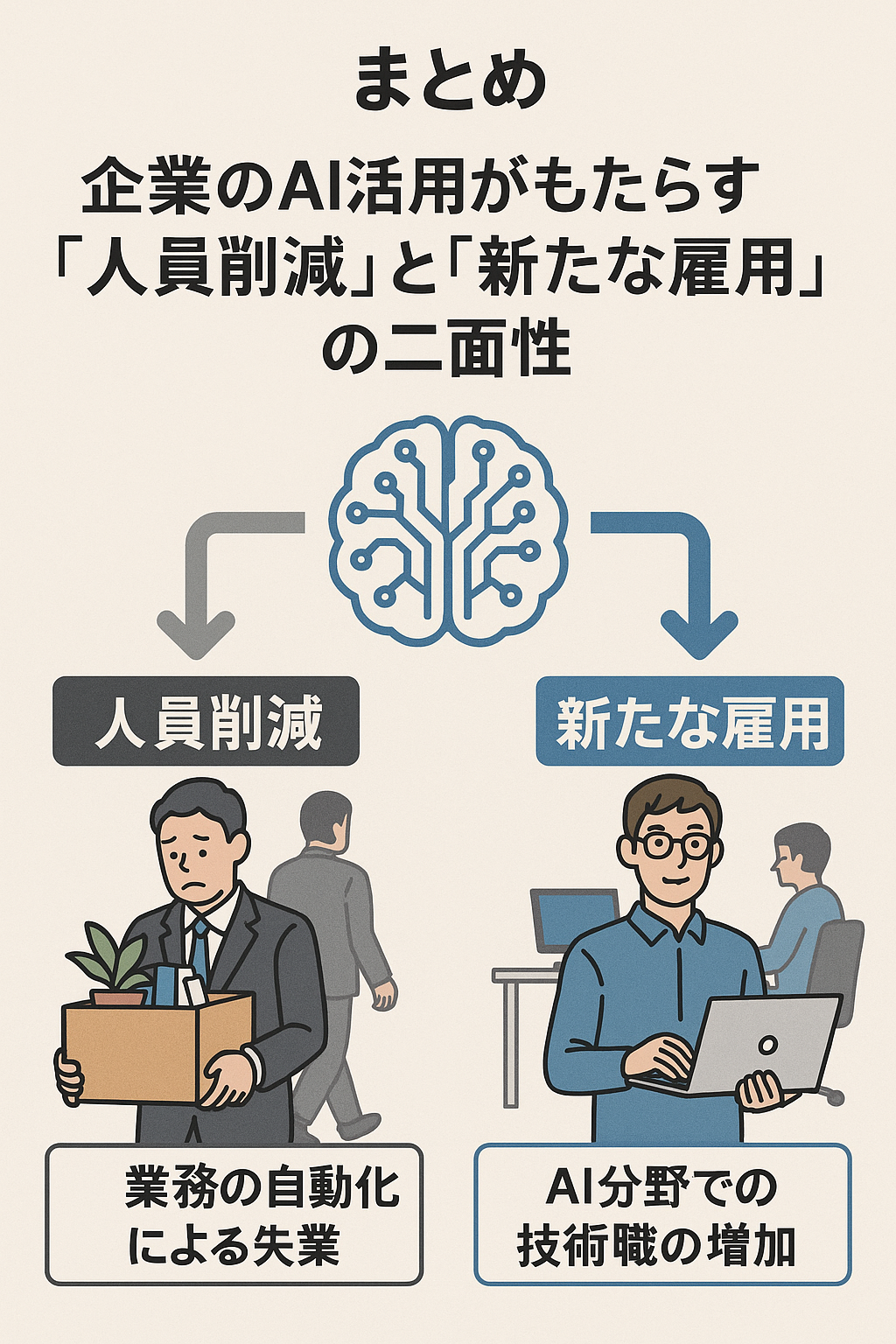 【まとめ】企業のAI活用がもたらす「人員削減」と「新たな雇用」の二面性