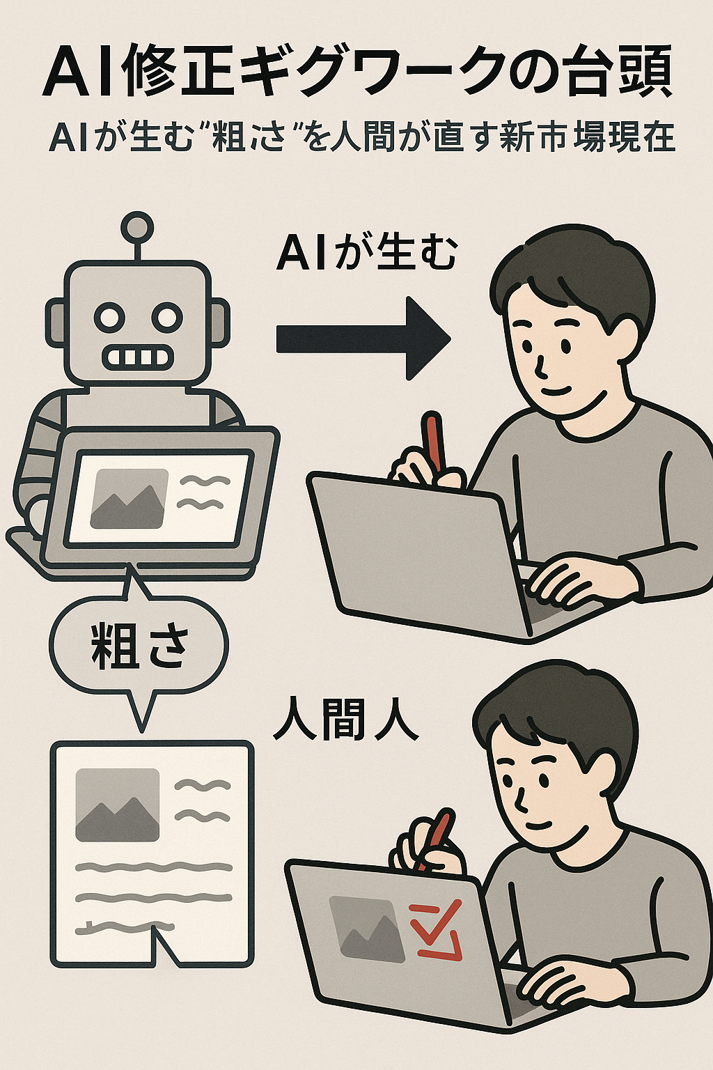 AI修正ギグワークの台頭：AIが生む粗さを人間が直す新市場の現在地 コンテンツ終わり