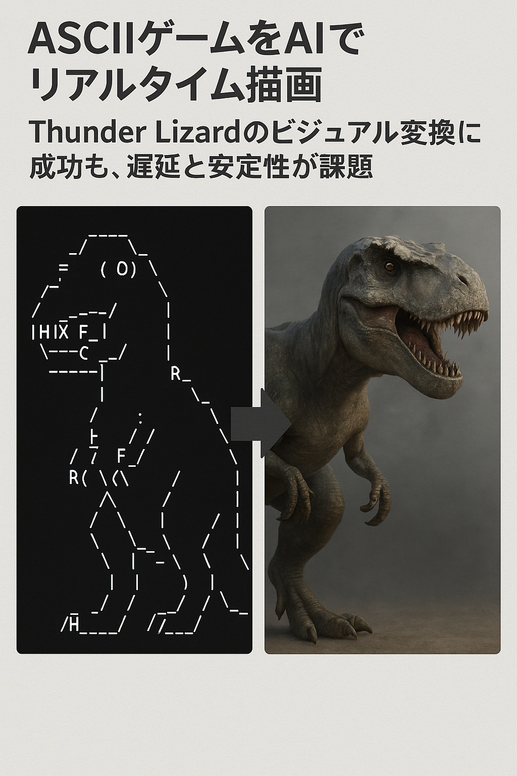ASCIIゲームをAIでリアルタイム描画 ― Thunder Lizardのビジュアル変換に成功も、遅延と安定性が課題　コンテンツ終わり