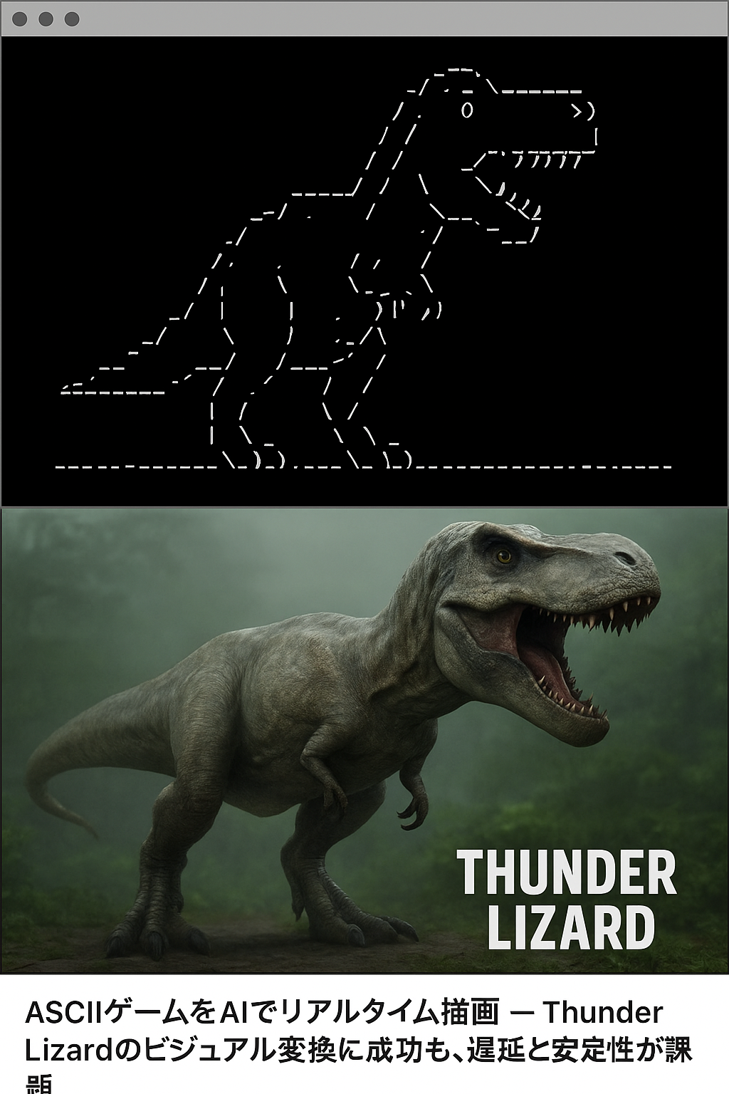 ASCIIゲームをAIでリアルタイム描画 ― Thunder Lizardのビジュアル変換に成功も、遅延と安定性が課題