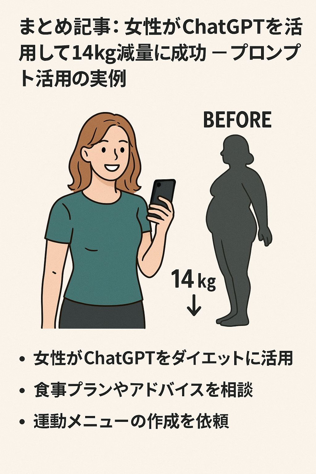 まとめ記事：女性がChatGPTを活用して14kg減量に成功 ― プロンプト活用の実例
