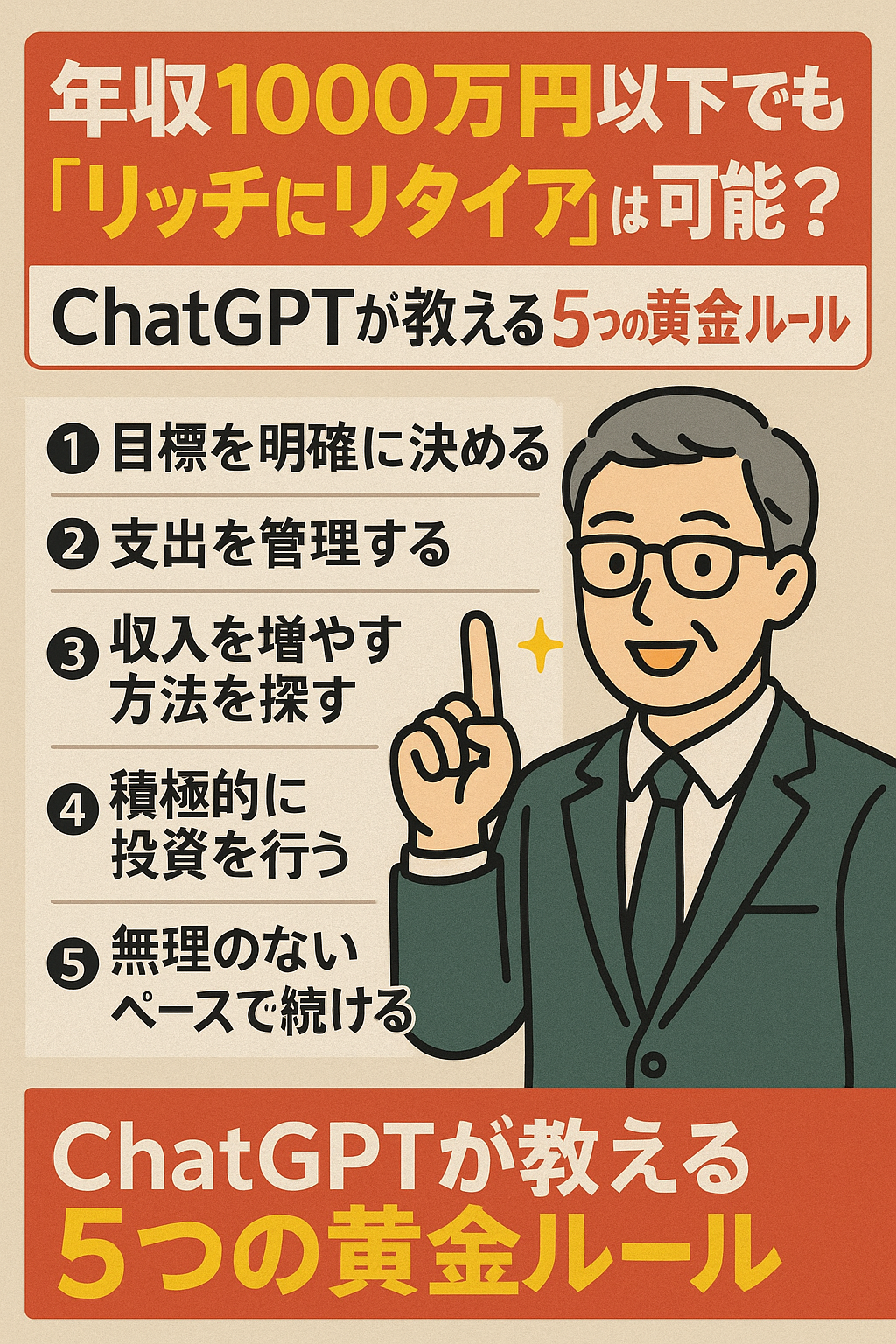 💸年収1000万円以下でも「リッチにリタイア」は可能？ChatGPTが教える5つの黄金ルール