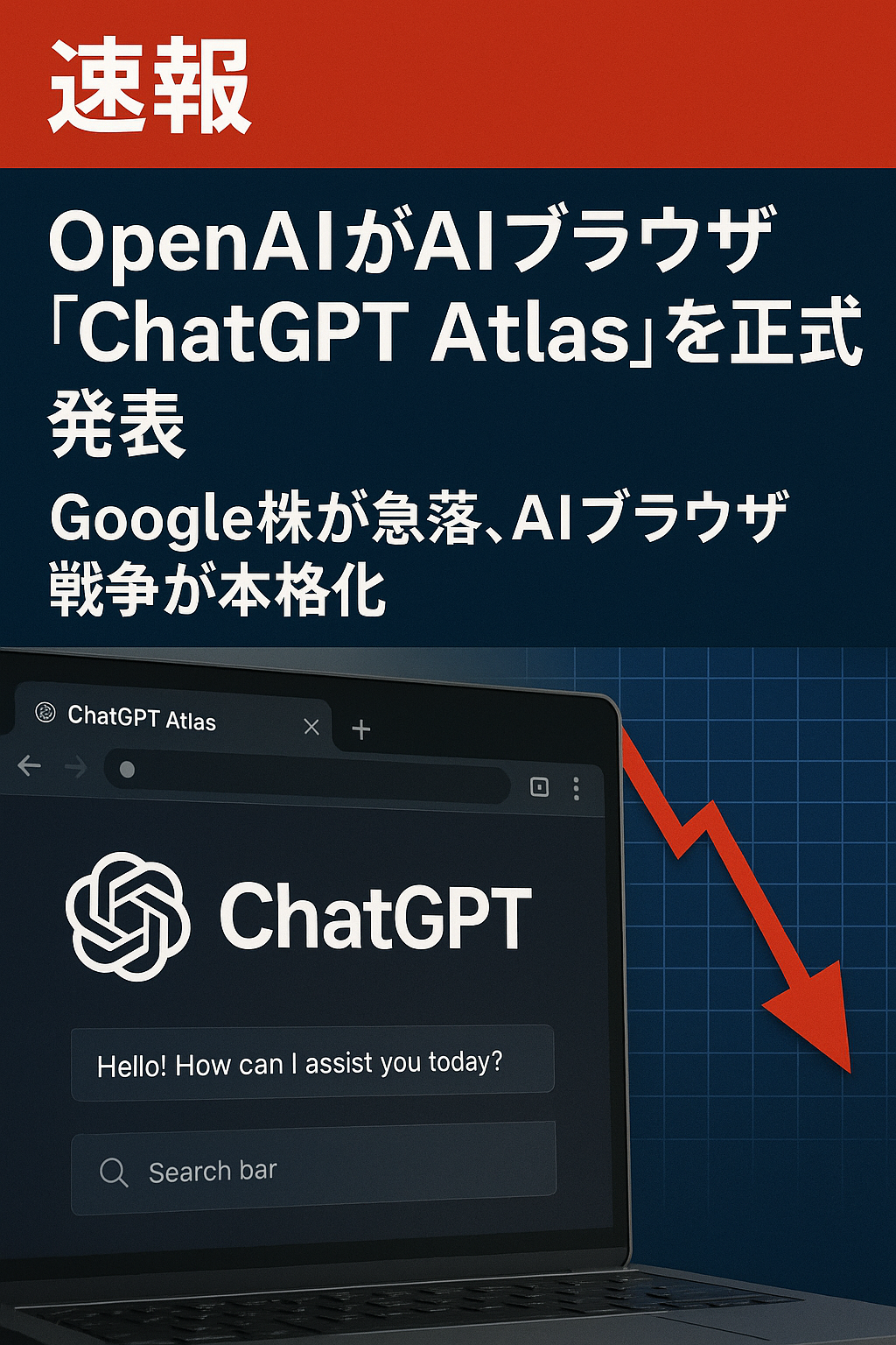 【速報】OpenAIがAIブラウザ「ChatGPT Atlas」を正式発表 ─ Google株が急落、AIブラウザ戦争が本格化