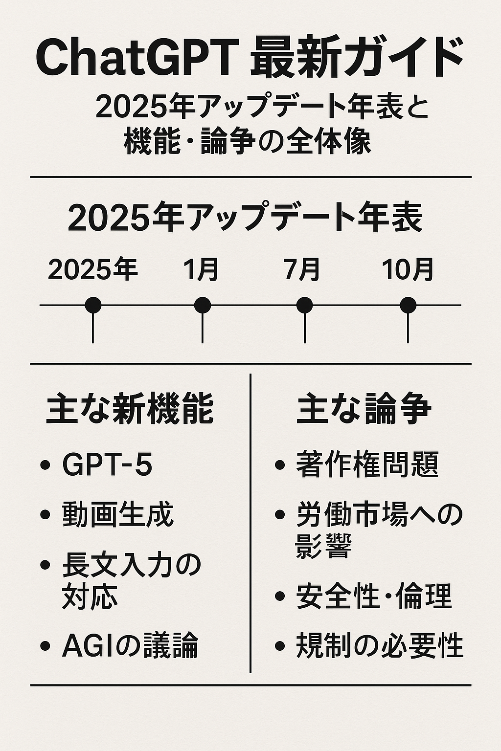 ChatGPT最新ガイド：2025年アップデート年表と機能・論争の全体像
