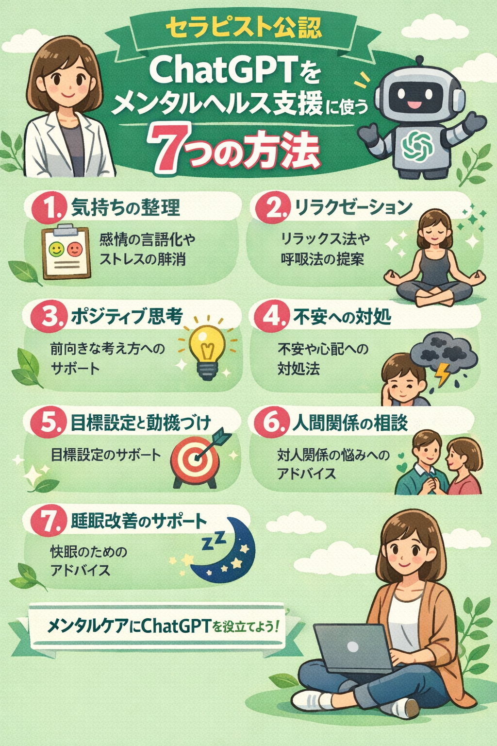 まとめ：セラピスト公認　ChatGPTをメンタルヘルス支援に使う7つの方法