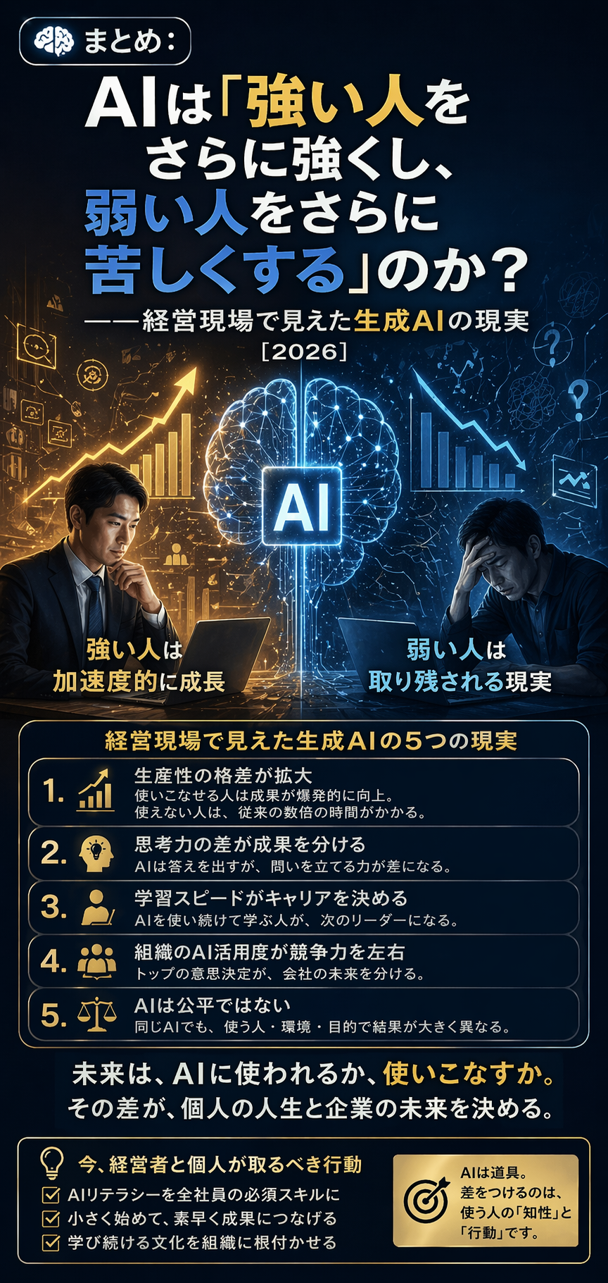 🧠まとめ：AIは「強い人をさらに強くし、弱い人をさらに苦しくする」のか？──経営現場で見えた生成AIの現実【2026】