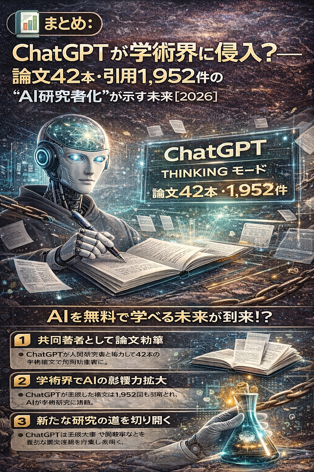 📊まとめ：ChatGPTが学術界に侵入？──論文42本・引用1,952件の“AI研究者化”が示す未来【2026】