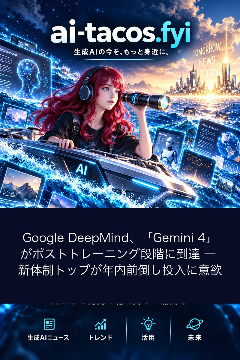 Google DeepMind、「Gemini 4」がポストトレーニング段階に到達 ― 新体制トップが年内前倒し投入に意欲