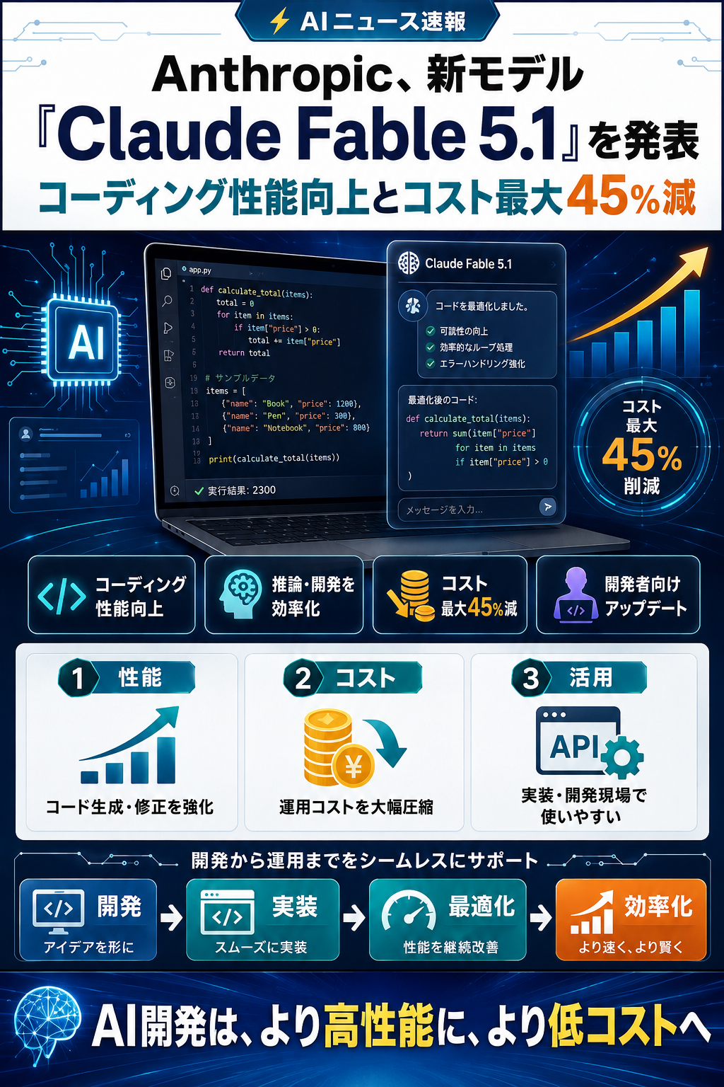 Anthropic、新モデル「Claude Fable 5.1」を発表 コーディング性能向上とコスト最大45%減
