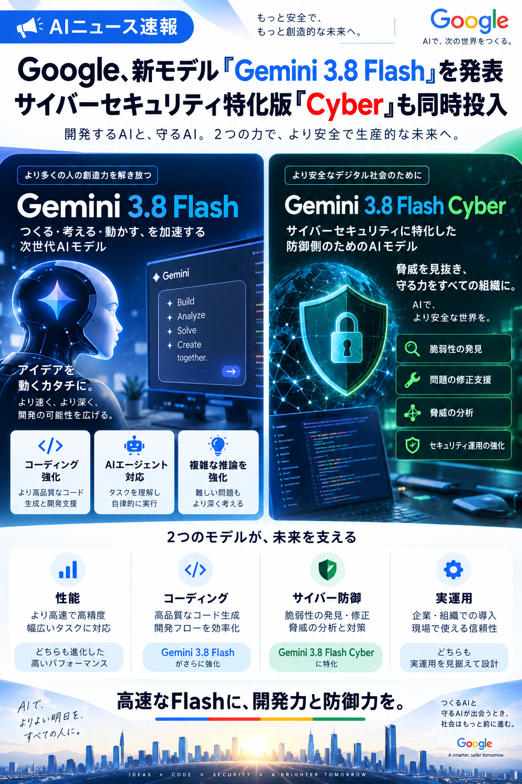 Google、新モデル「Gemini 3.8 Flash」を発表 サイバーセキュリティ特化版「Cyber」も同時投入