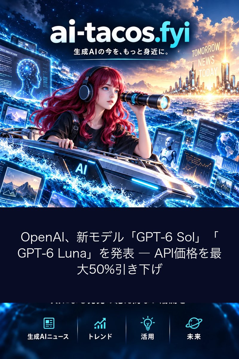 OpenAI、新モデル「GPT-6 Sol」「GPT-6 Luna」を発表 ― API価格を最大50%引き下げ