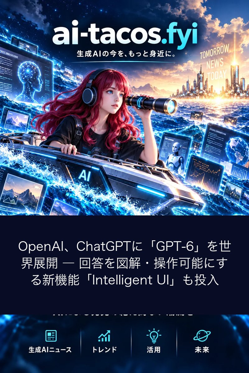 OpenAI、ChatGPTに「GPT-6」を世界展開 ― 回答を図解・操作可能にする新機能「Intelligent UI」も投入