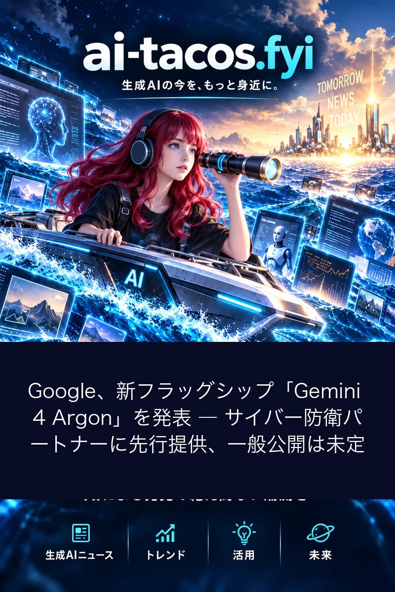 Google、新フラッグシップ「Gemini 4 Argon」を発表 ― サイバー防衛パートナーに先行提供、一般公開は未定