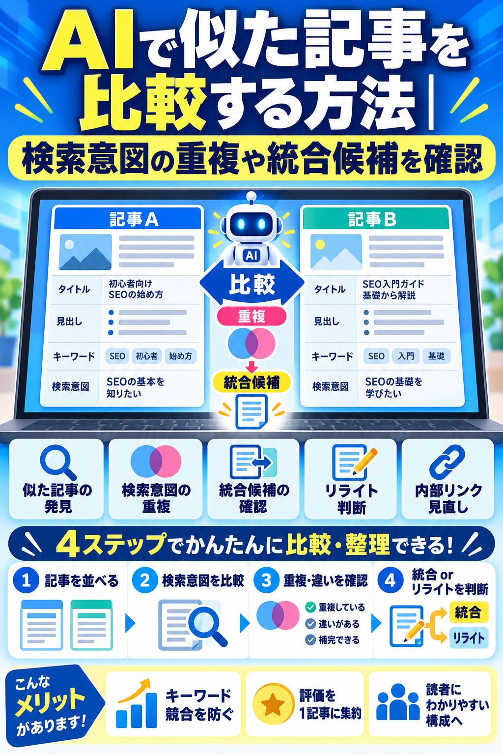 AIで似た記事を比較する方法｜検索意図の重複や統合候補を確認