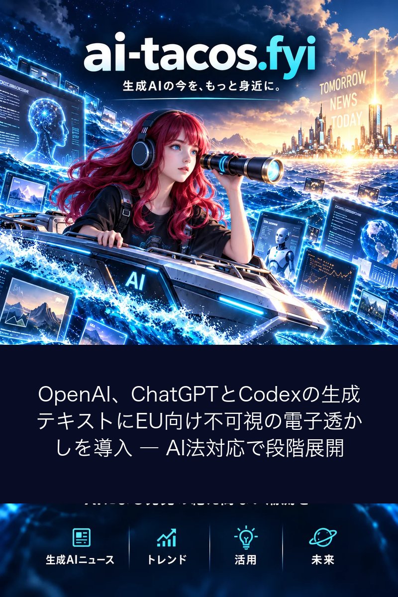 OpenAI、ChatGPTとCodexの生成テキストにEU向け不可視の電子透かしを導入 ― AI法対応で段階展開