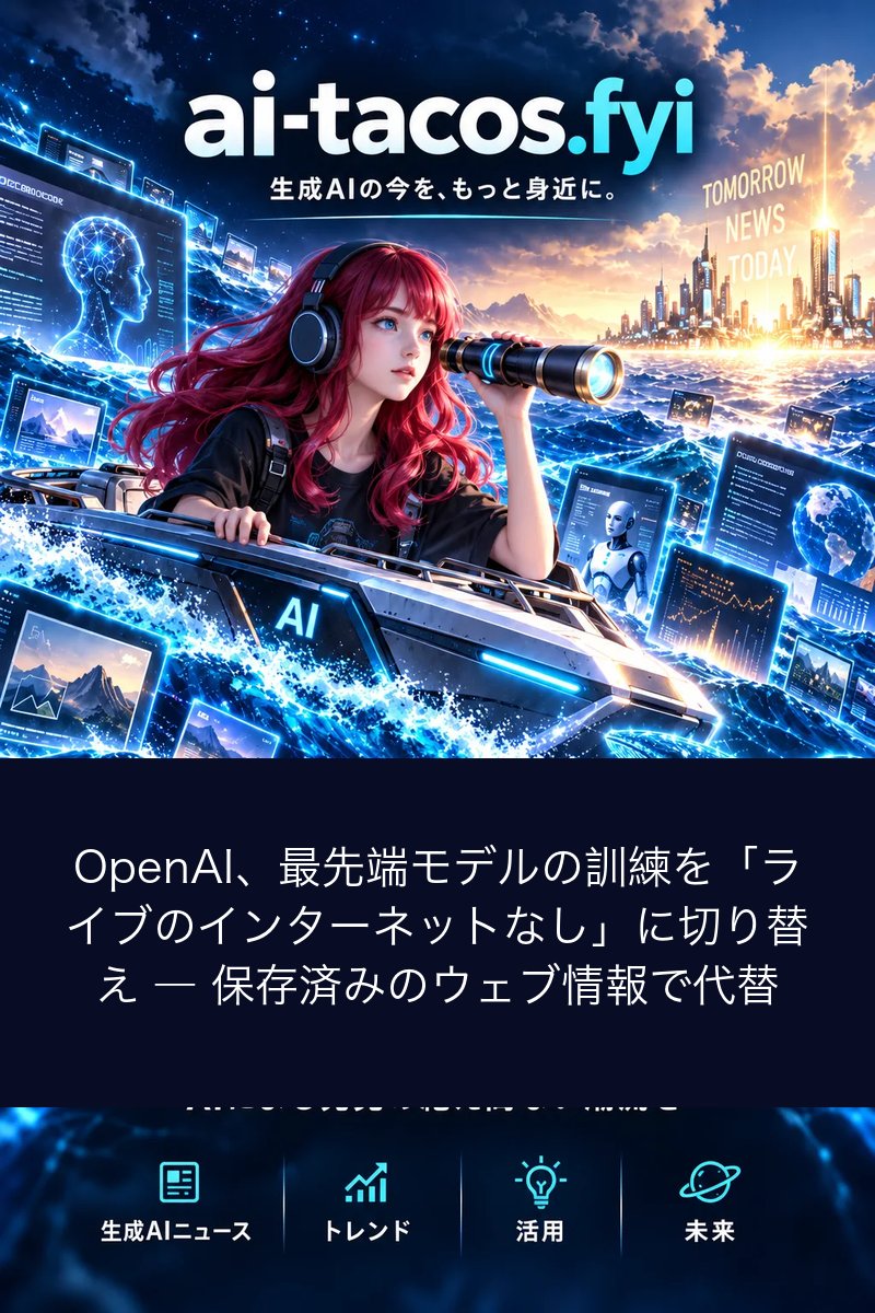 OpenAI、最先端モデルの訓練を「ライブのインターネットなし」に切り替え ― 保存済みのウェブ情報で代替