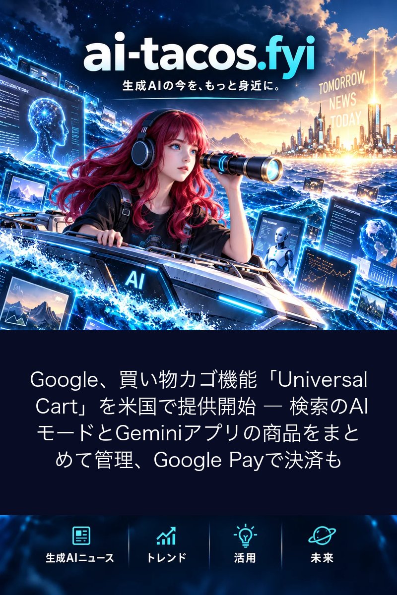 Google、買い物カゴ機能「Universal Cart」を米国で提供開始 ― 検索のAIモードとGeminiアプリの商品をまとめて管理、Google Payで決済も